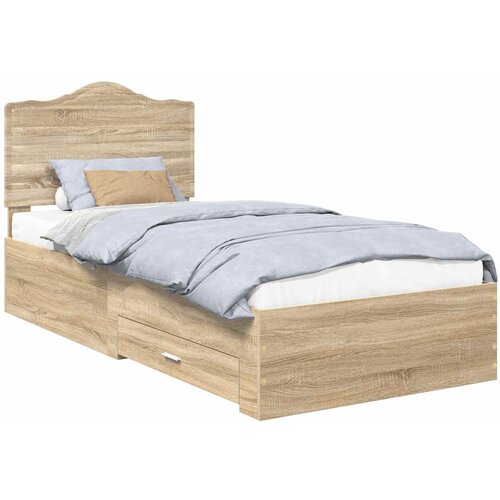  Krevetna konstrukcija s ladicama Sonoma hrast 100 x 200 cm Smeđa 203 x 103 x 100 cm Slike