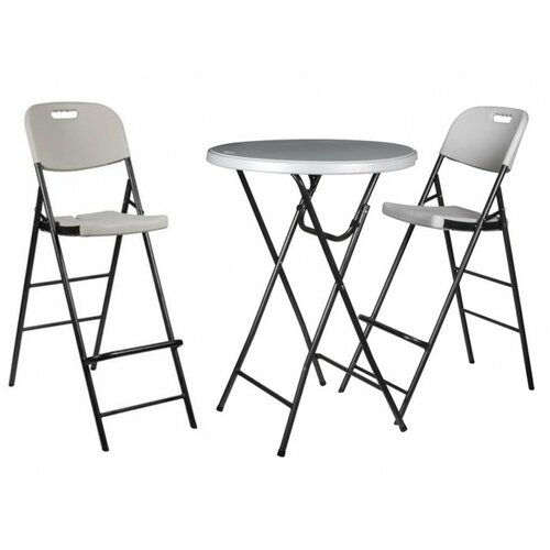 Komplet beli plastični sklopivi barski sto sa metalnom konstrukcijom i 2 stolice Slike