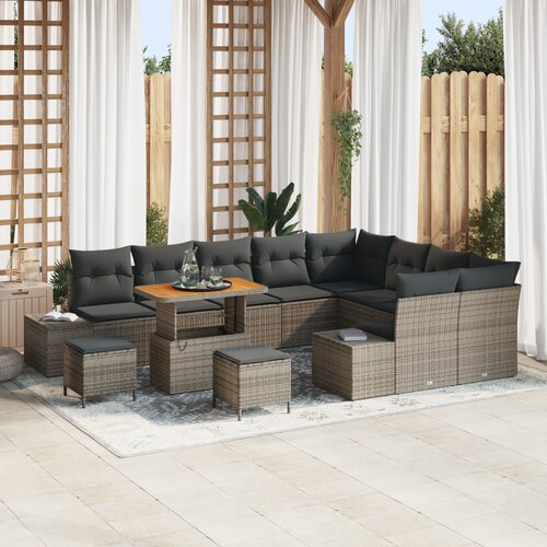 vidaXL 12 kosov vrtni kavč set z blazinami Siva Poly Rattan Acacia Cene