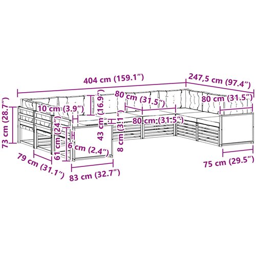 Set vanjskih sofa 9 kom. Prirodna i antracit Smeđa Slike