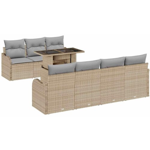 vidaXL Vrtna sedežna garnitura z blazino 8 pcs Bež Poly ratan, (5000143791) Cene