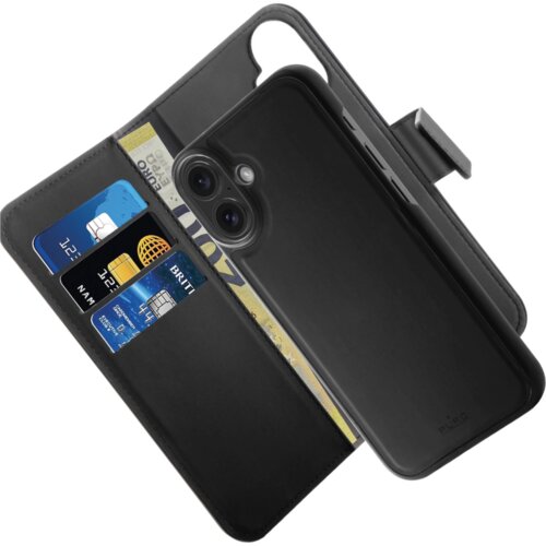 Puro OVITEK IZ EKO USNJA ZA MAGSAFE 2V1 S PREKLOPOM IN DENARNICO ZA IPHONE 16 ČRN, (21898598) Cene