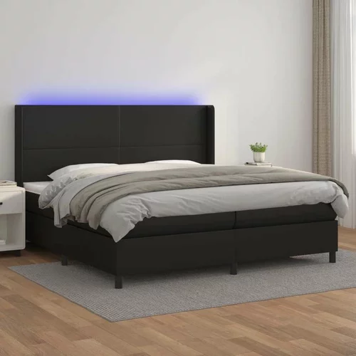  Box spring postelja z vzmetnico LED črna 200x200cm umetno usnje, (20761227)