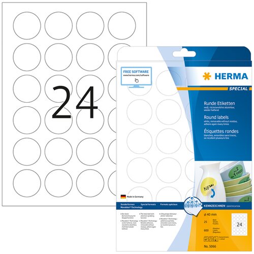 Herma Okrogle samolepilne etikete Superprint 5066, (&amp;Oslash; 40), 25/1 Slike