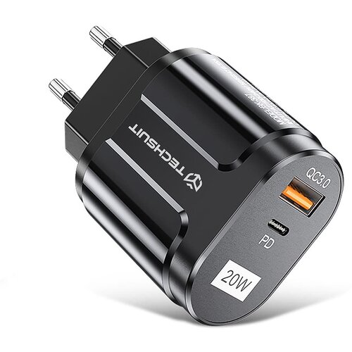  Techsuit - Zidni punjač Premium (CHPD038) - USB-A, QC 3.0, USB-C, 20 W - crni Slike