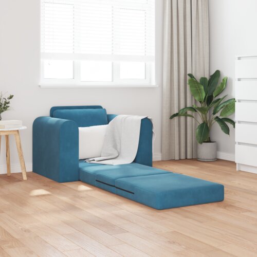 VidaXL Sofa Krevet na Podu 2-u-1 Plava 98x71x83 cm Bar&amp;scaron;unasti Slike