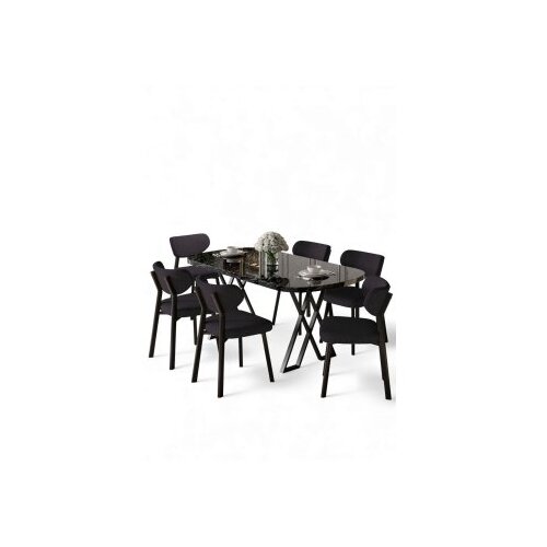 Hanah home Set trpezarijskog stola i stolica (7 delova) Axton Black Marble Anthracite Cene
