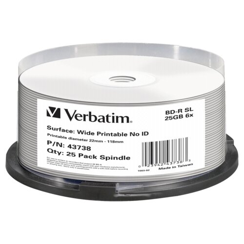 Verbatim 1x25 BD-R Blu-Ray 25GB 6x Speed wide printable NO-ID Slike