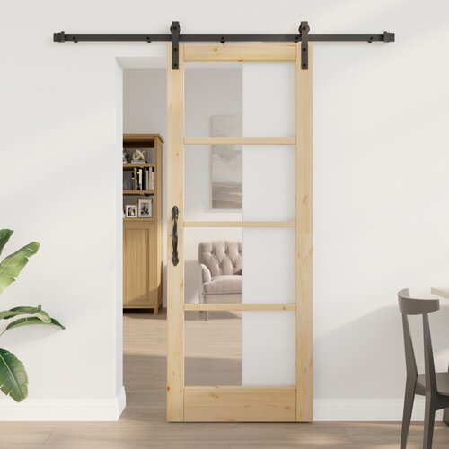 VidaXL drsna vrata s kompletom strojne opreme &amp;#039;ORKDAL&amp;#039;Trden les &amp;amp; Steklo, notranja vrata s steklom &amp;#039;ORKDAL&amp;#039;78x202x4 cm Trdni bor Slike