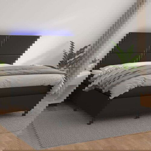  Box spring postelja z vzmetnico LED črna 140x200cm umetno usnje, (20726479) Slike