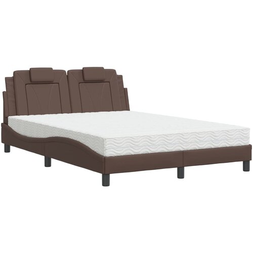 VidaXL Postelja z vzmetnico rjava 140x200 cm umetno usnje, (21111744) Slike