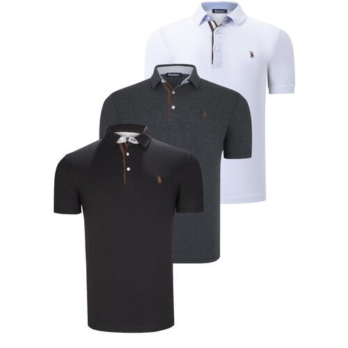 Dewberry TRIPLE SET T8582 MENS T-SHIRT-BLACK-WHITE-ANTHRACITE Slike