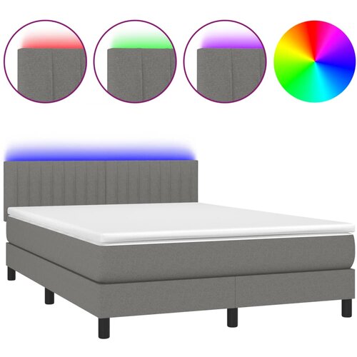  Box spring postelja z vzmetnico LED temno siva 140x200 cm blago Cene
