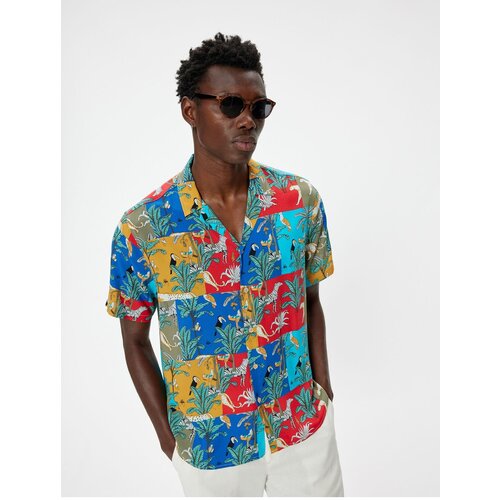 Koton Patterned Shirt Short Sleeve Multicolored Buttoned Viscose Cene