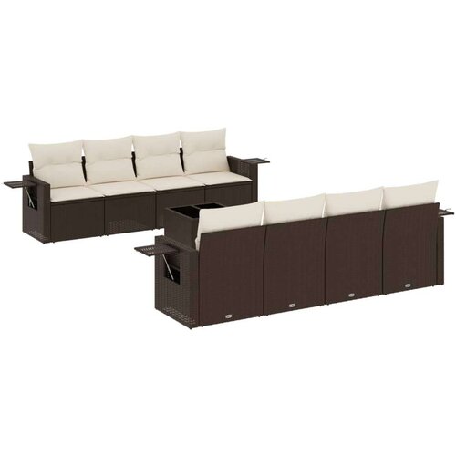 VidaXL 9-dijelni set vrtnih sofa s jastucima poliratan smeđi Slike