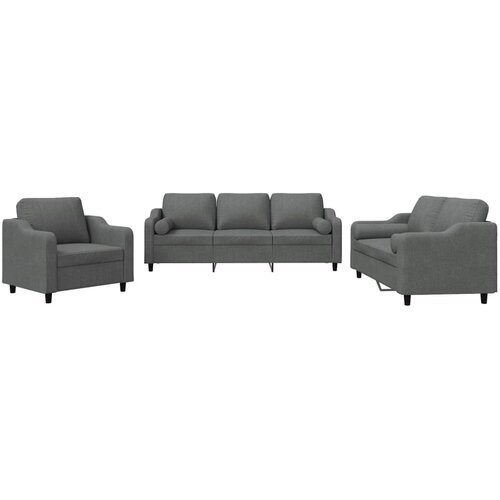 Maison Chic Sedežna garnitura - kavč 3-delna z vzglavniki temno sivo blago, (21728823) Cene