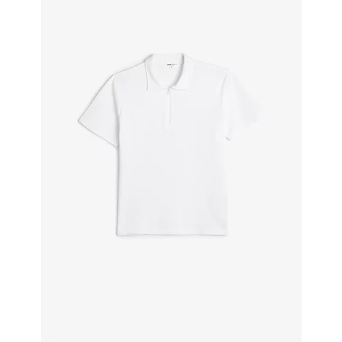 Koton Polo Neck T-Shirt Half Zipper Textured Short Sleeve