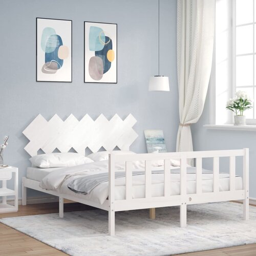 VidaXL Okvir za krevet s uzglavljem bijeli 140x200 cm od masivnog drva Slike