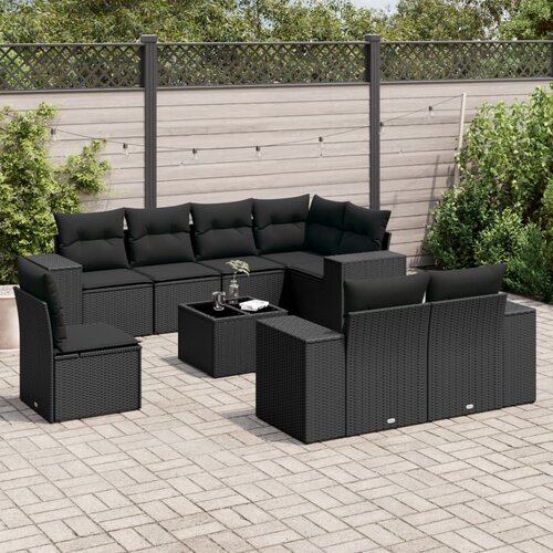  9-dijelni set vrtnih sofa s jastucima crni od poliratana Crna 83 x 62 x 69 cm Cene