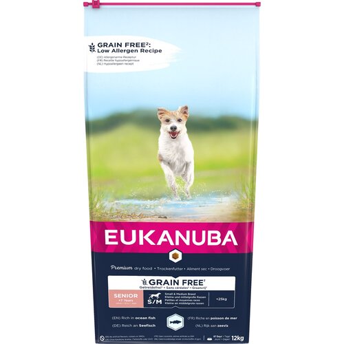 Eukanuba Grain Free Senior Small/medium breeds, Ocean fish - suha hrana za pse - 12 kg, (21385770) Cene