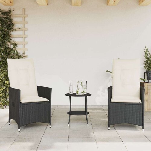 VidaXL 3-dijelni bistro set s jastucima crni od poliratana Slike