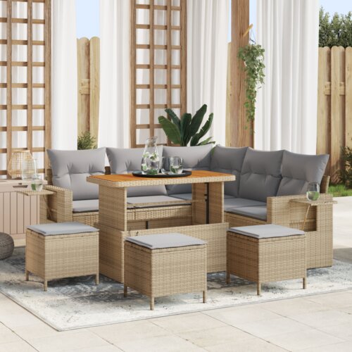 vidaXL 9-dijelni Vrtni Sofa Set s Jastučićima Bež Poli Ratan Akacija Cijene