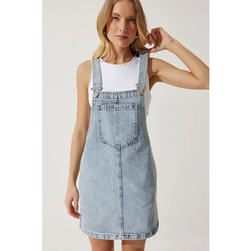  Women's Light Blue Denim Mini Salopet Dress