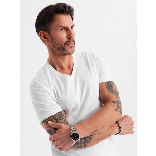 Ombre BASIC men&amp;#039;s classic cotton T-shirt with a crew neckline - white Slike