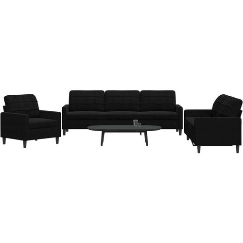  3-dijelni set sofa s jastucima crni baršunasti Cijene