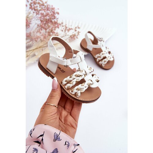 Kesi Children's Velcro sandals with stripes white Sammy Slike