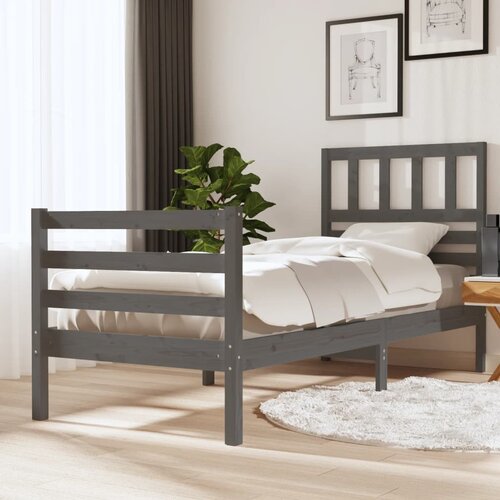 VidaXL posteljni okvir siv iz trdnega lesa 90x190 cm 3FT Slike