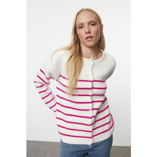 Trendyol Ecru Soft Texture Striped Knit Cardigan Cene