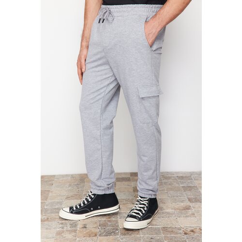 Trendyol Gray Melange Regular/Normal Cut Sweatpants with Cargo Pockets and Elastic Legs Slike