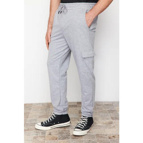 Trendyol Gray Melange Regular/Normal Cut Sweatpants with Cargo Pockets and Elastic Legs