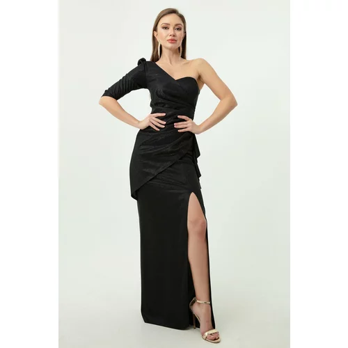 Lafaba Women's Black One-Sleeve Glittery Long Evening Dress