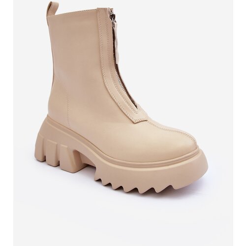 Kesi Beige Kusma ankle boots on a solid platform with a zipper Cene