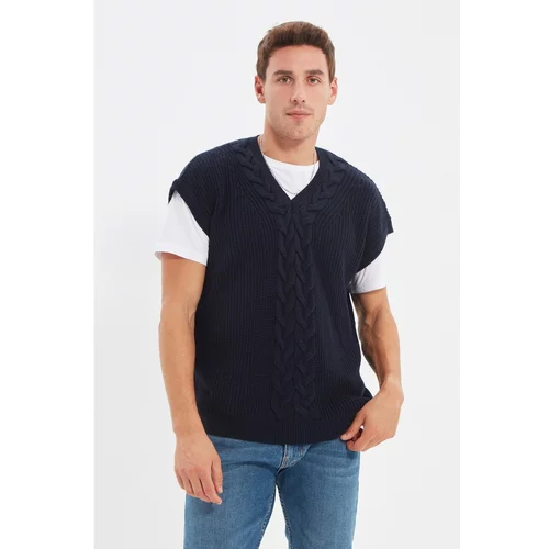 Trendyol Navy Blue Men's Oversize Wide Pattern Knitted Detailed Knitwear Sweater