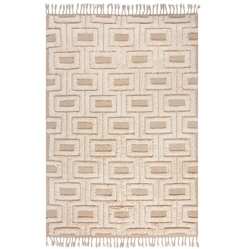 Flair Rugs Bež-kremno bela ročno tkana volnena preproga 120x170 cm Greek Key – Cene