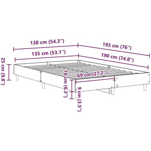  Okvir kreveta bez madraca siva boja hrasta 135 x 190 cm Slike