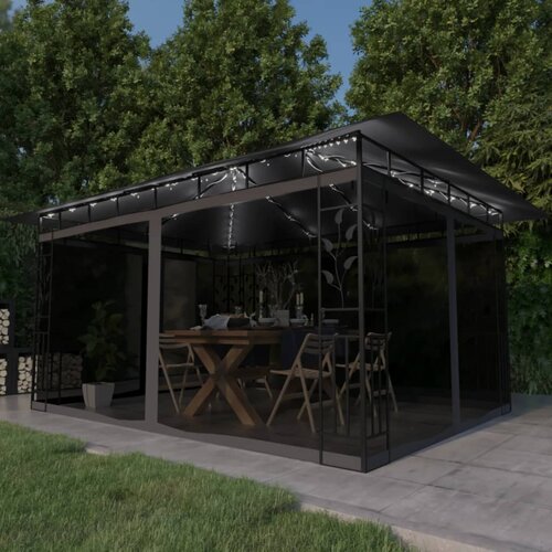 vidaXL paviljon s komarnikom in led lučkami 4x3x2,73 m antraciten Cene