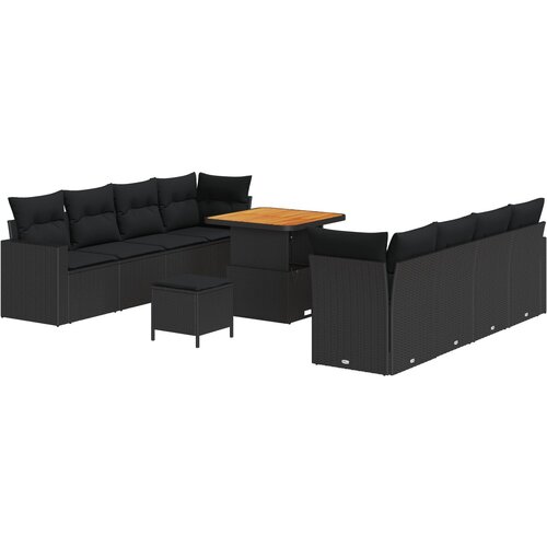 VidaXL 11-dijelni Vrtni Sofa Set s Jastucima Crni Poli Ratan Akacija, 3-dijelni Vrtni Set za Jelo s Jastucima Crni Poli Ratan Akacija Slike