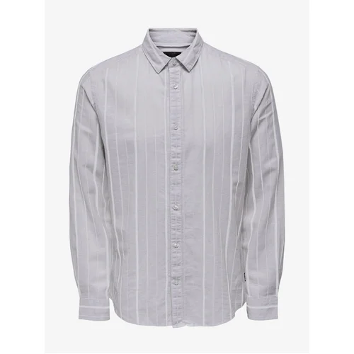 Only Light grey men's striped shirt with linen & SONS Cai - Men