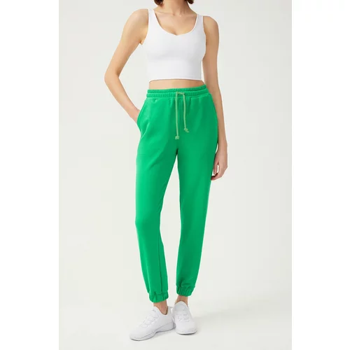 LOS OJOS Women's Green Jogger Pants With Elastic Legs