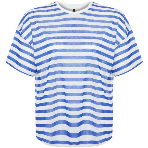 Trendyol Curve White-Blue Striped Oversize Knitted Blouse Slike
