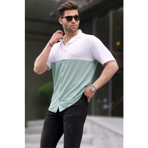Madmext Men's Aqua Green Short Sleeve Shirt 6707 Slike