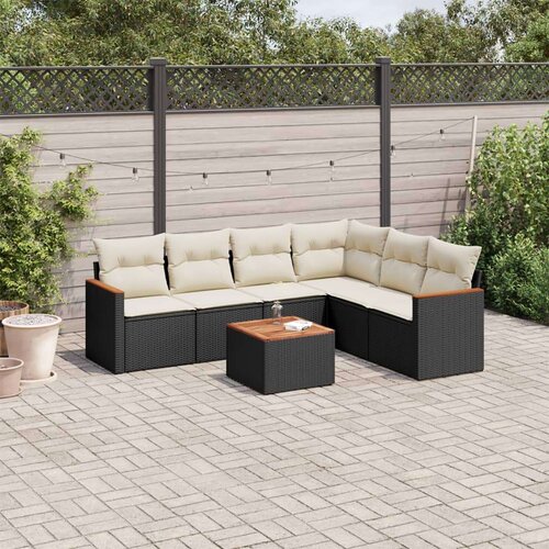  7-dijelni set vrtnih sofa od poliratana s jastucima crni Slike