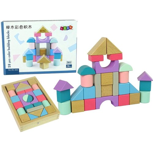 Montessori drveni set s blokovima pastelnih boja, 28 kom. Slike