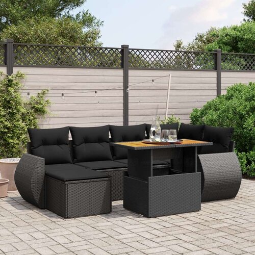  7-dijelni set vrtnih sofa od poliratana s jastucima crni Cijene