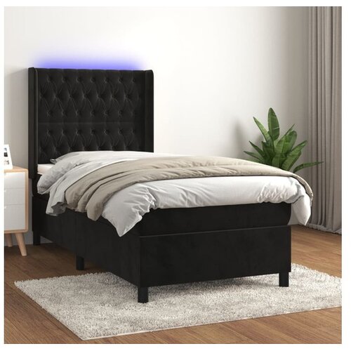  Krevet box spring s madracem LED crni 90x190 cm baršun Cene