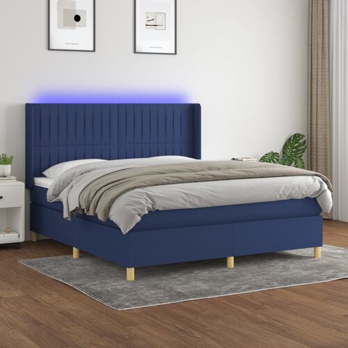  box spring s madracem LED plavi 160x200 cm od tkanine Cijene